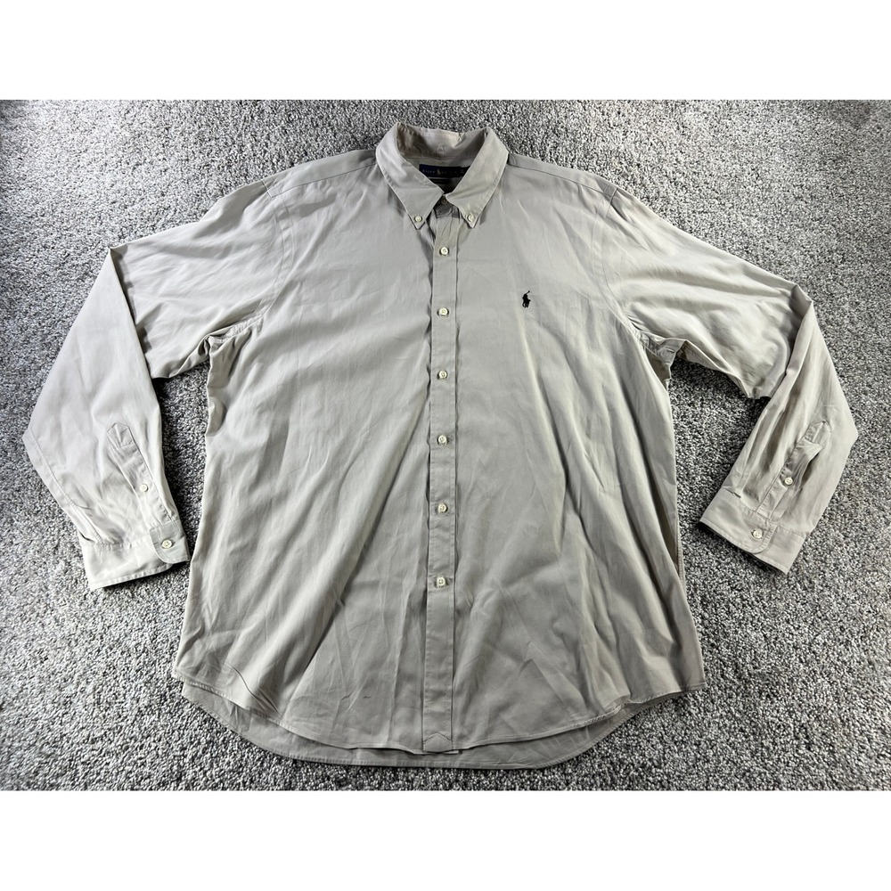 Ralph Lauren Mens XXL Classic Fit Button Down Shirt Tan Long Sleeve Pony Logo
